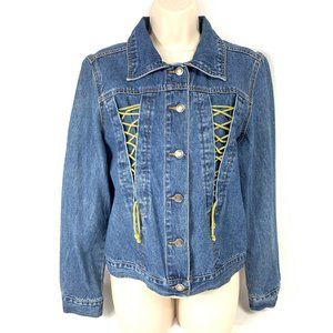 3/$25 Faded Glory Lace Up Denim Jean Jacket Lace-up Front Details Large
